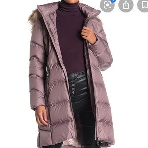 Calvin Faux Fur Trim Hood Quilted Puffer Coat